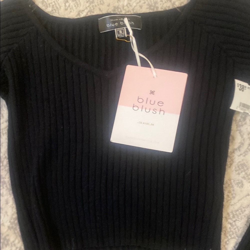 Blue Blush Black Ribbed Women's Sweater